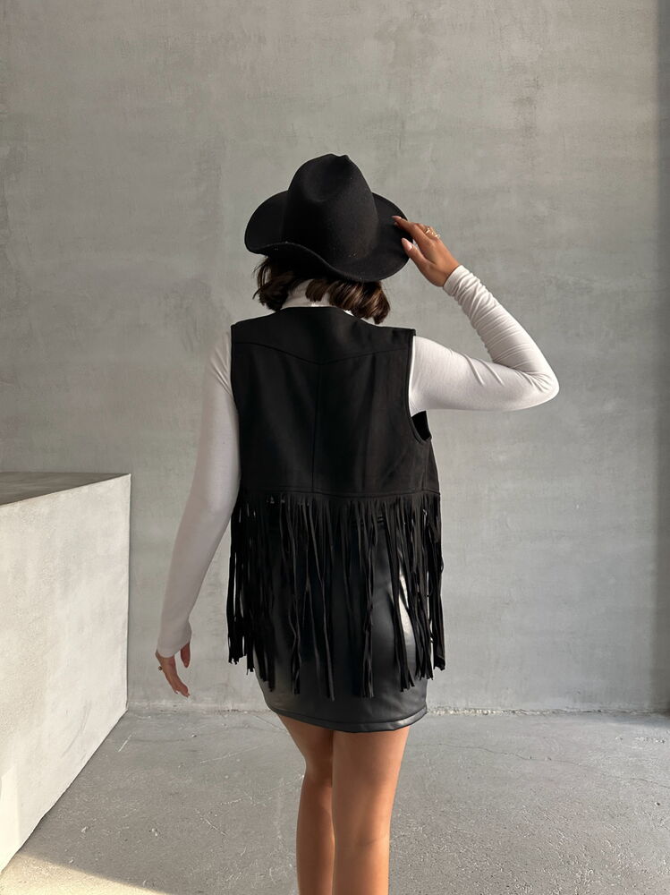 Topshow Black Fringed Dropped Wholesale Vest | F1806
