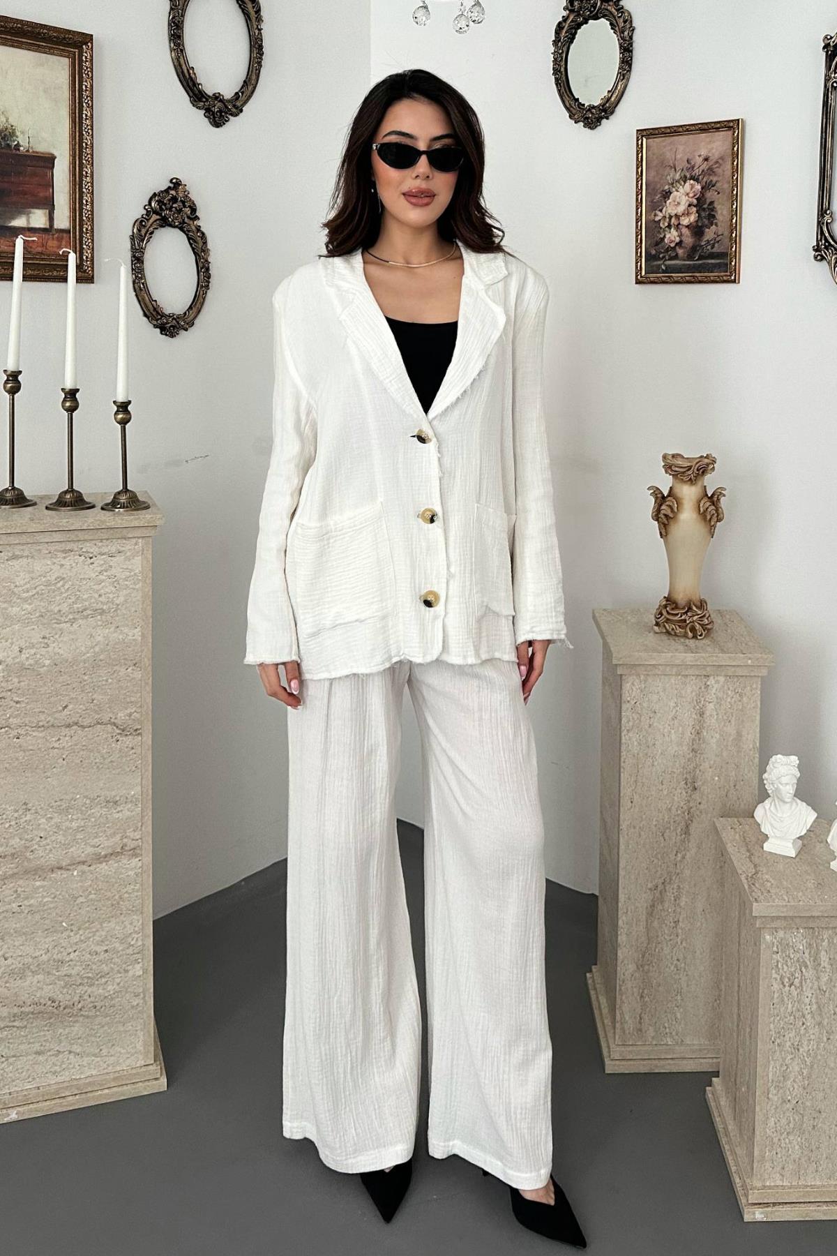 Beyaz Oversize Müslin Takım