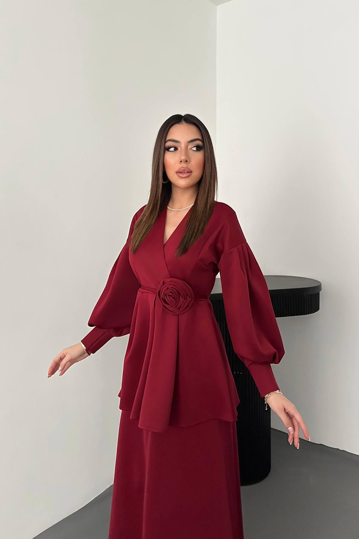 Bordo Gül Detaylı Takım