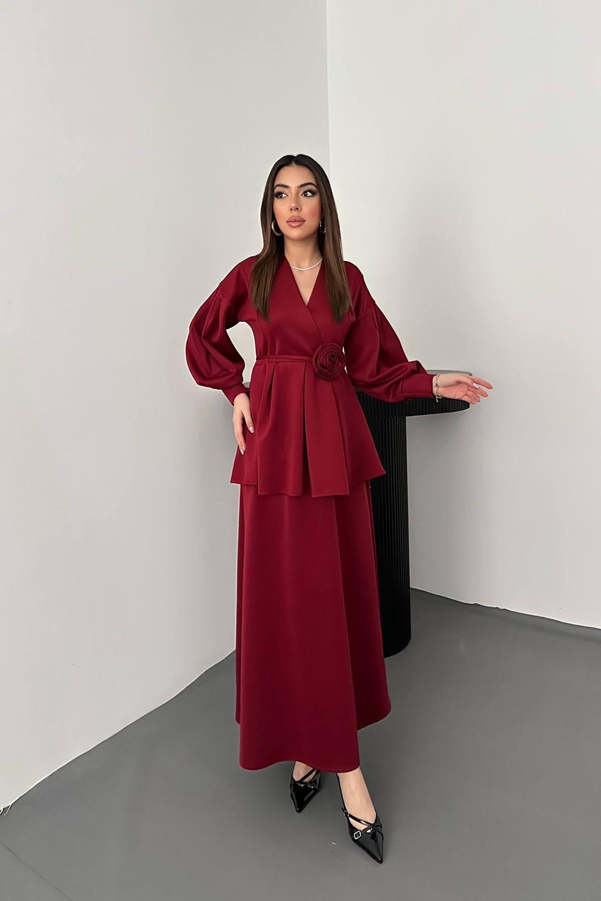 Bordo Gül Detaylı Takım
