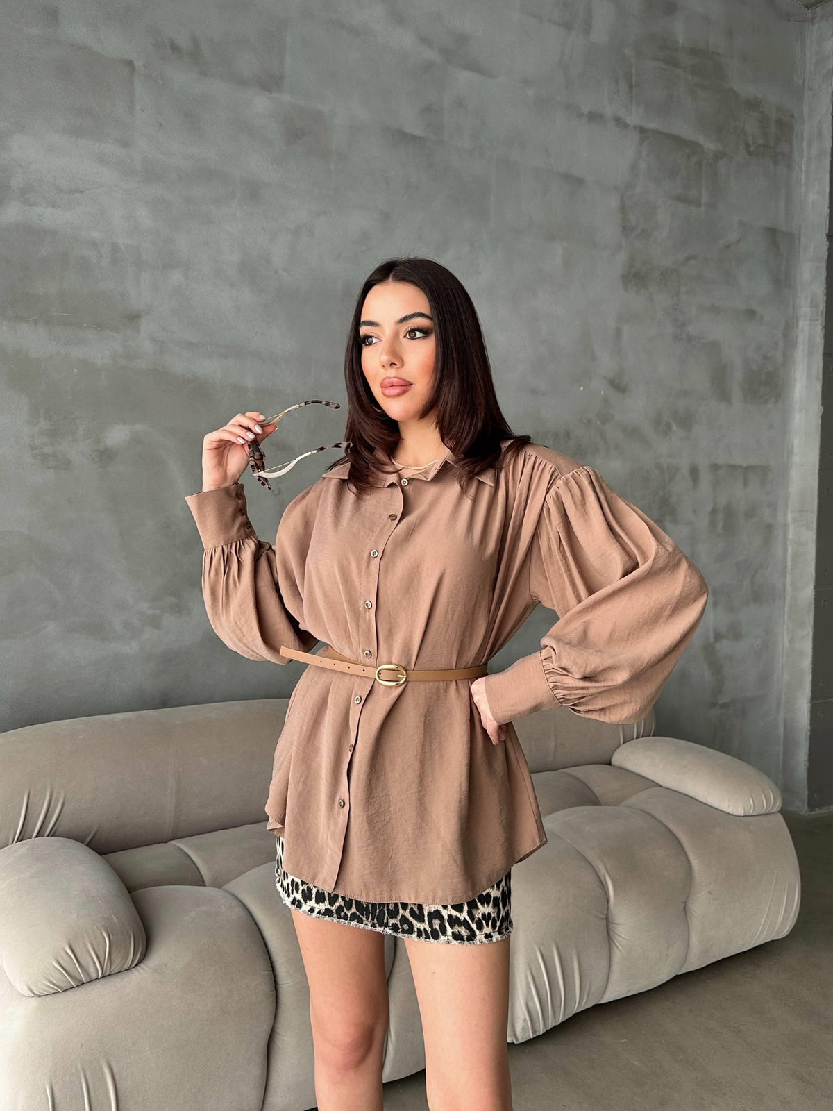 Camel Kemer Detaylı Modal Gömlek