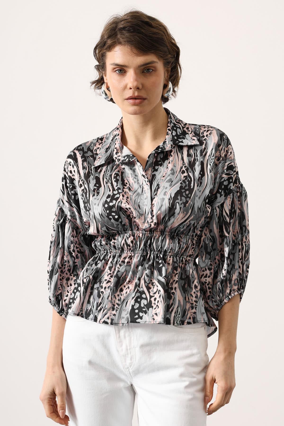 Bluza Satin cu Talie Elastica - Lila