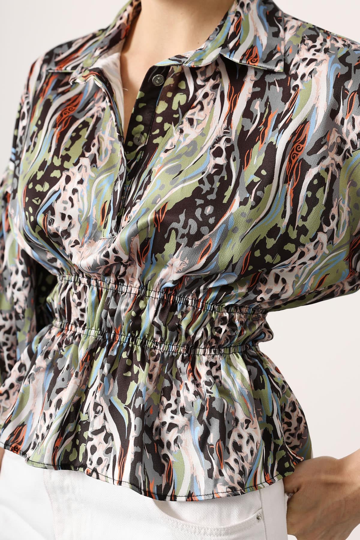 Bluza Satin cu Talie Elastica - Verde