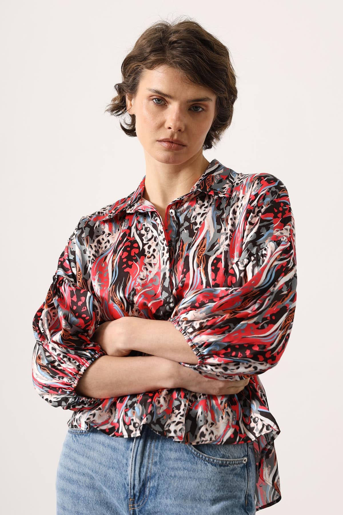Bluza Satin cu Talie Elastica - Fucsia