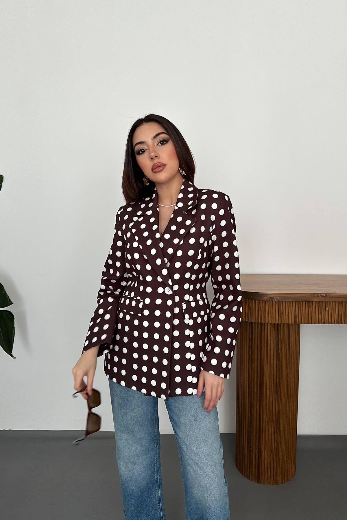 Kahverengi Puantiyeli Blazer Ceket