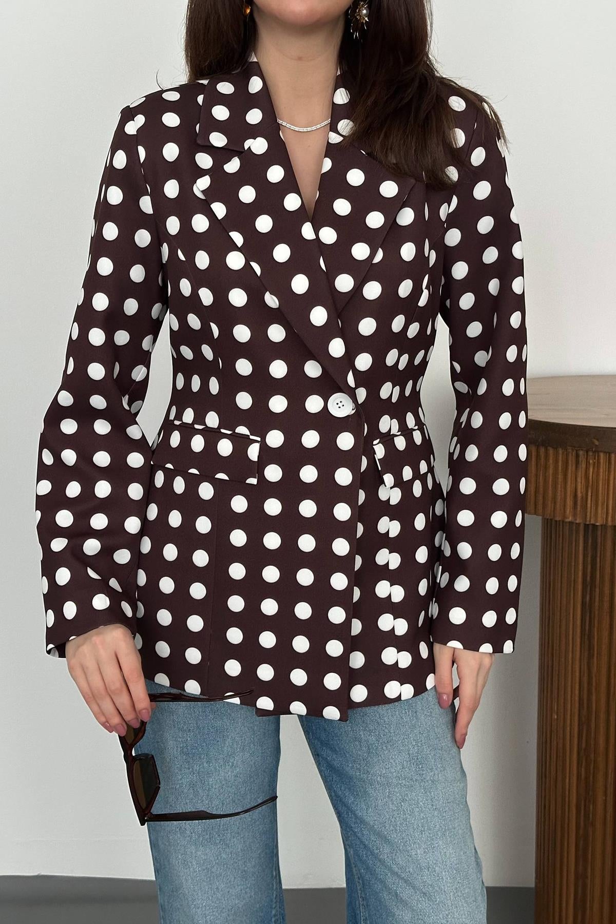 Kahverengi Puantiyeli Blazer Ceket