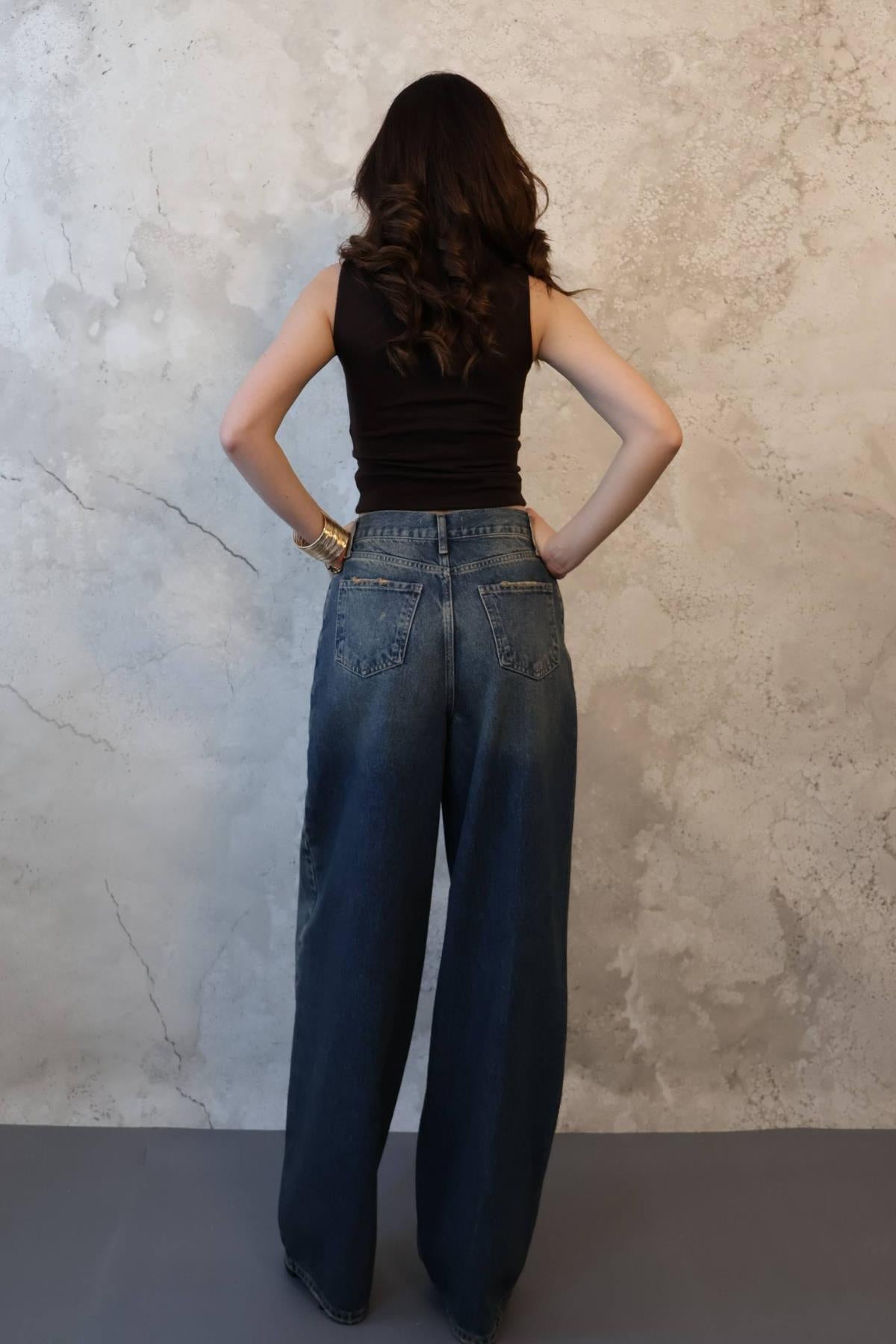 Lacivert Geniş Paça Jeans Pantolon