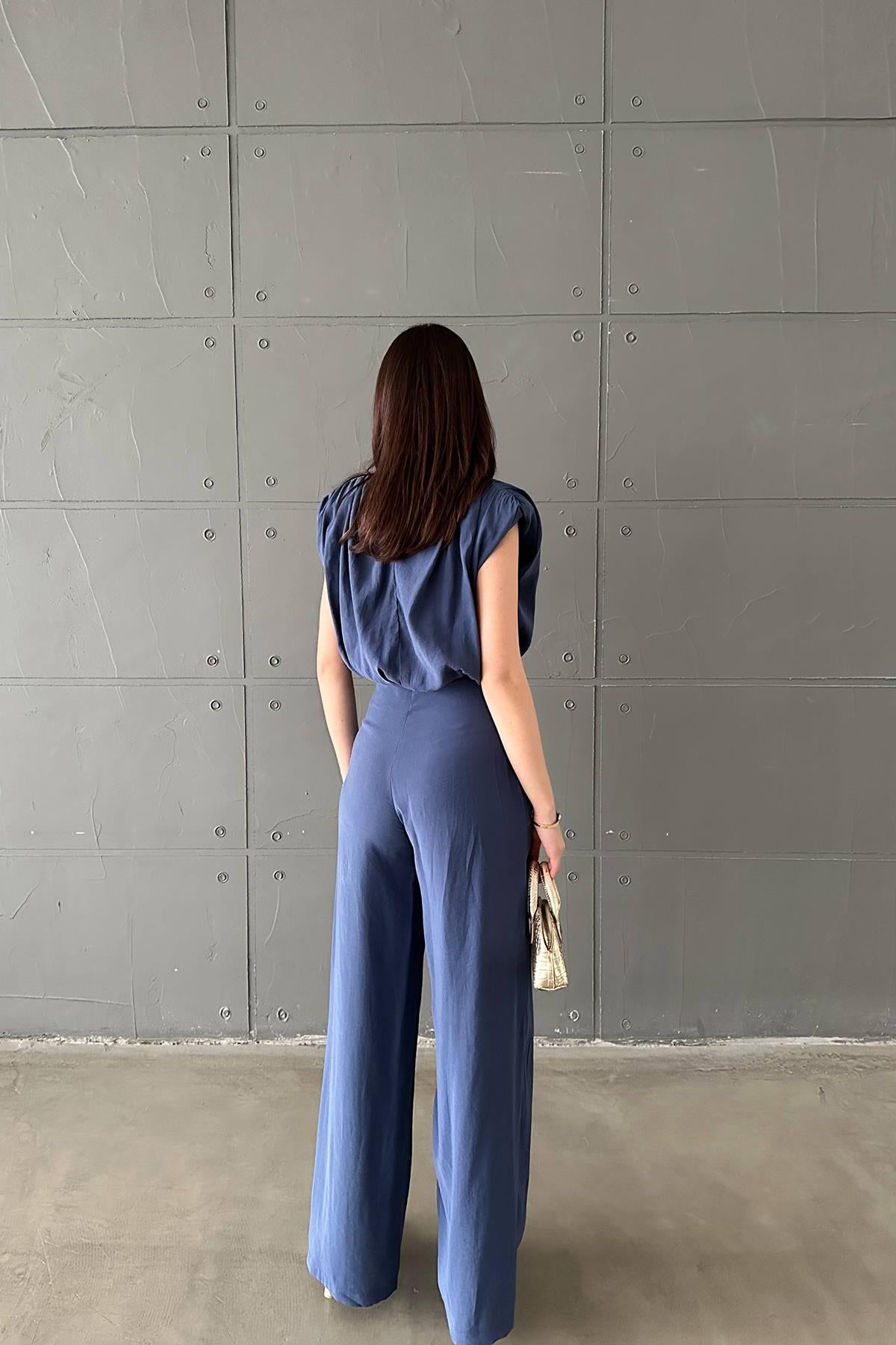 Lacivert Modal Bluz Ve Pantolon Takım