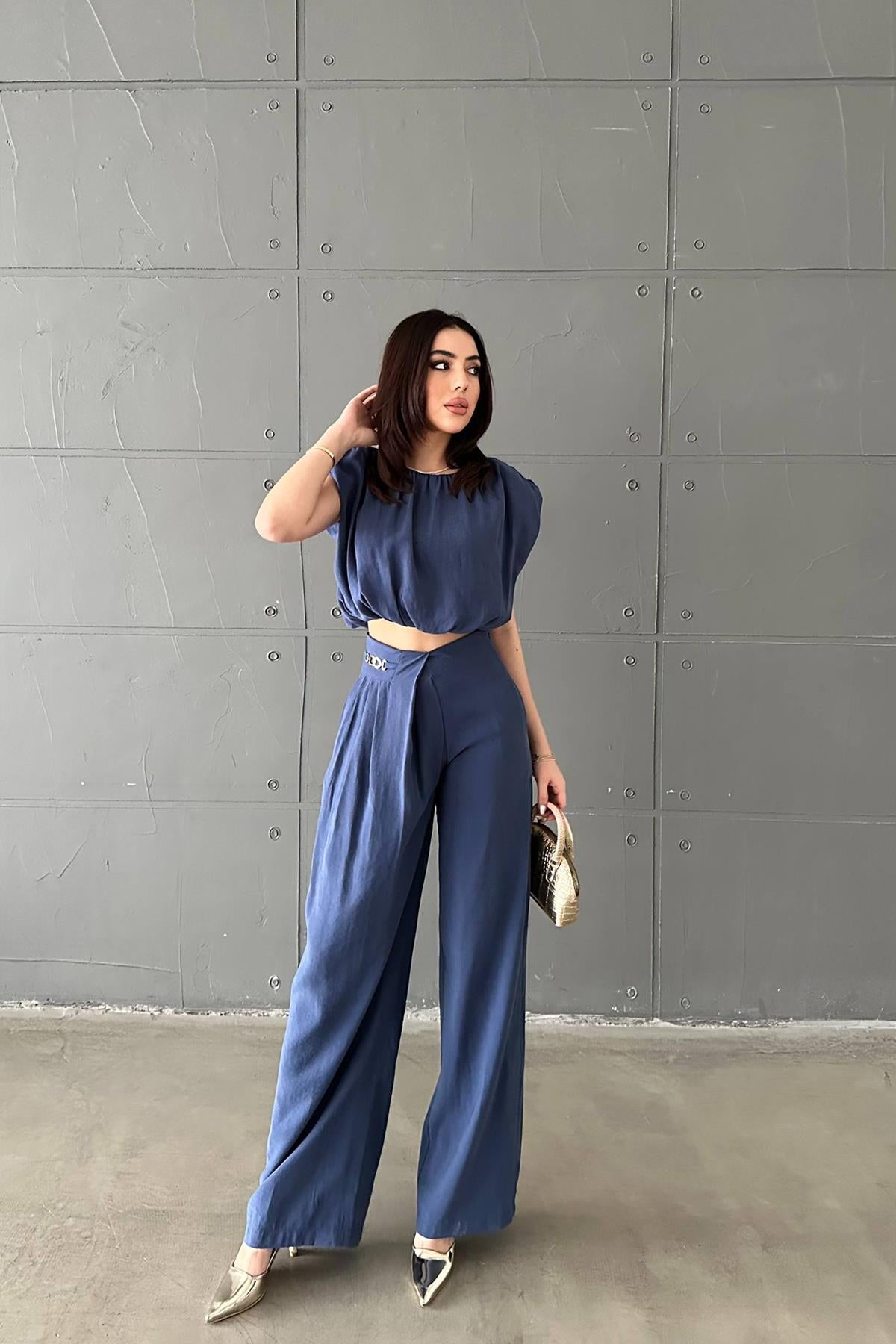 Lacivert Modal Bluz Ve Pantolon Takım