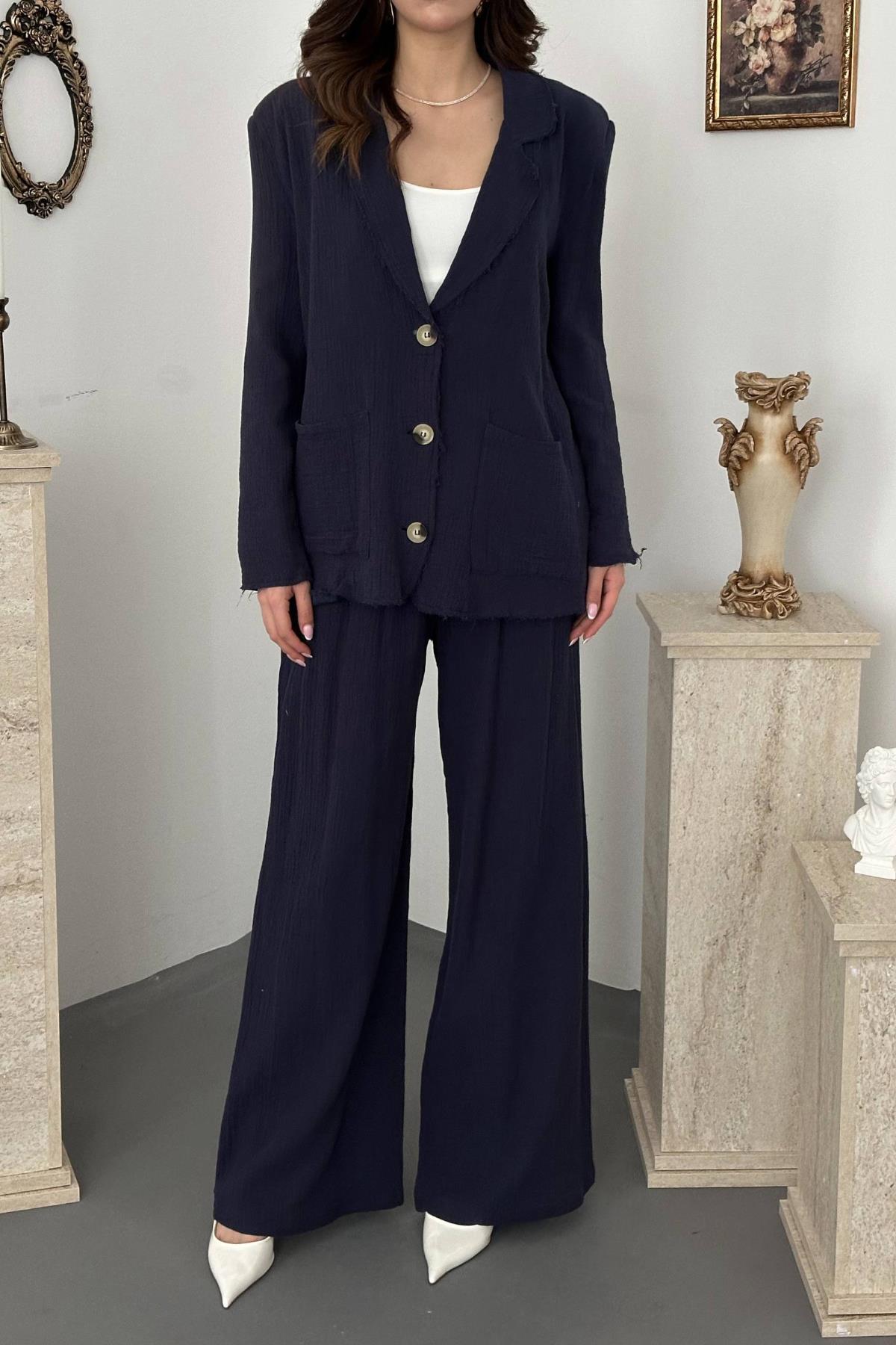 Lacivert Oversize Müslin Takım