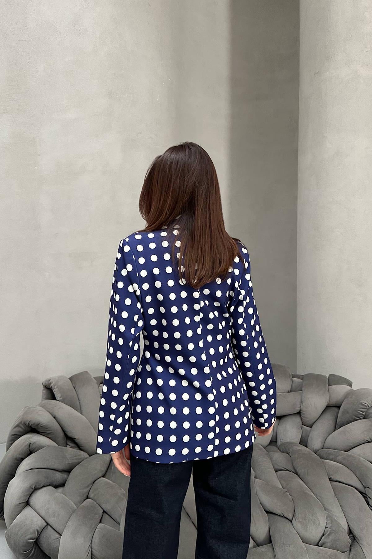 Lacivert Puantiyeli Blazer Ceket
