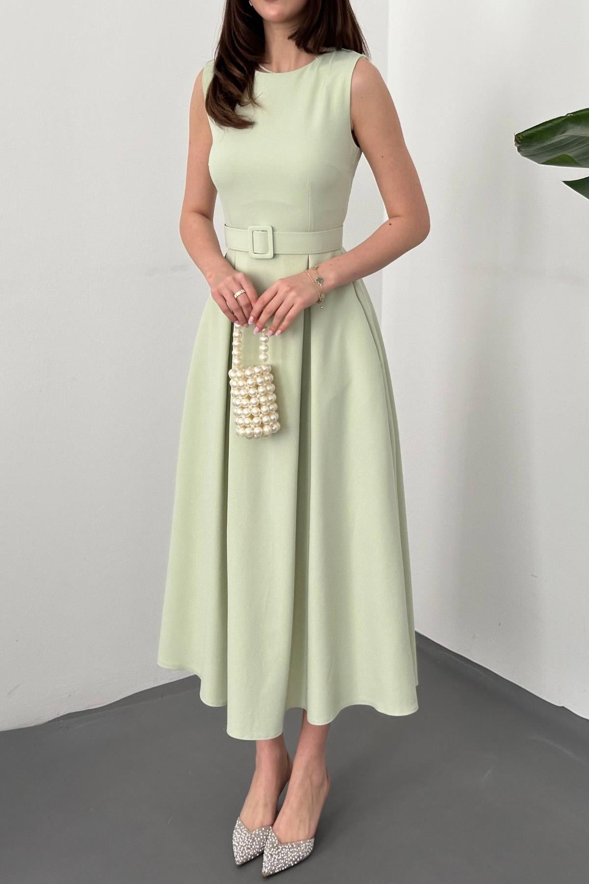 Mint Halter Yaka Kloş Elbise