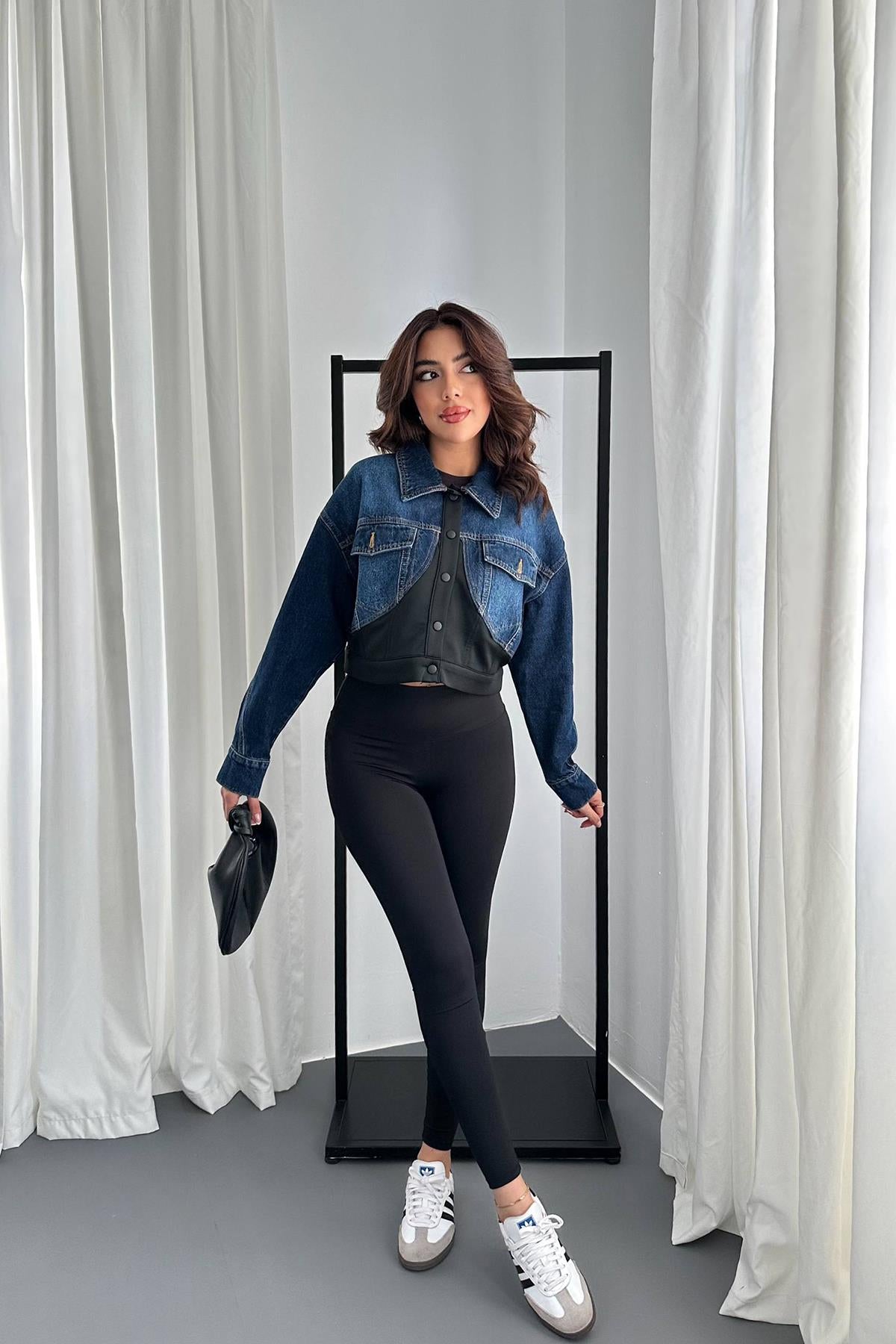 Siyah Denim Scuba Garnili Ceket