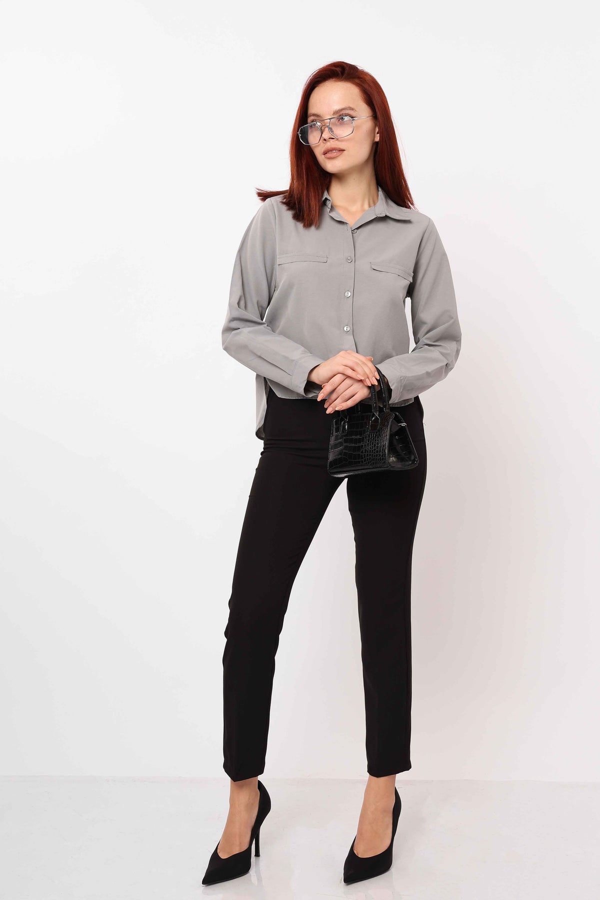 Bluza Maneci Lungi cu Buzunare - Gri