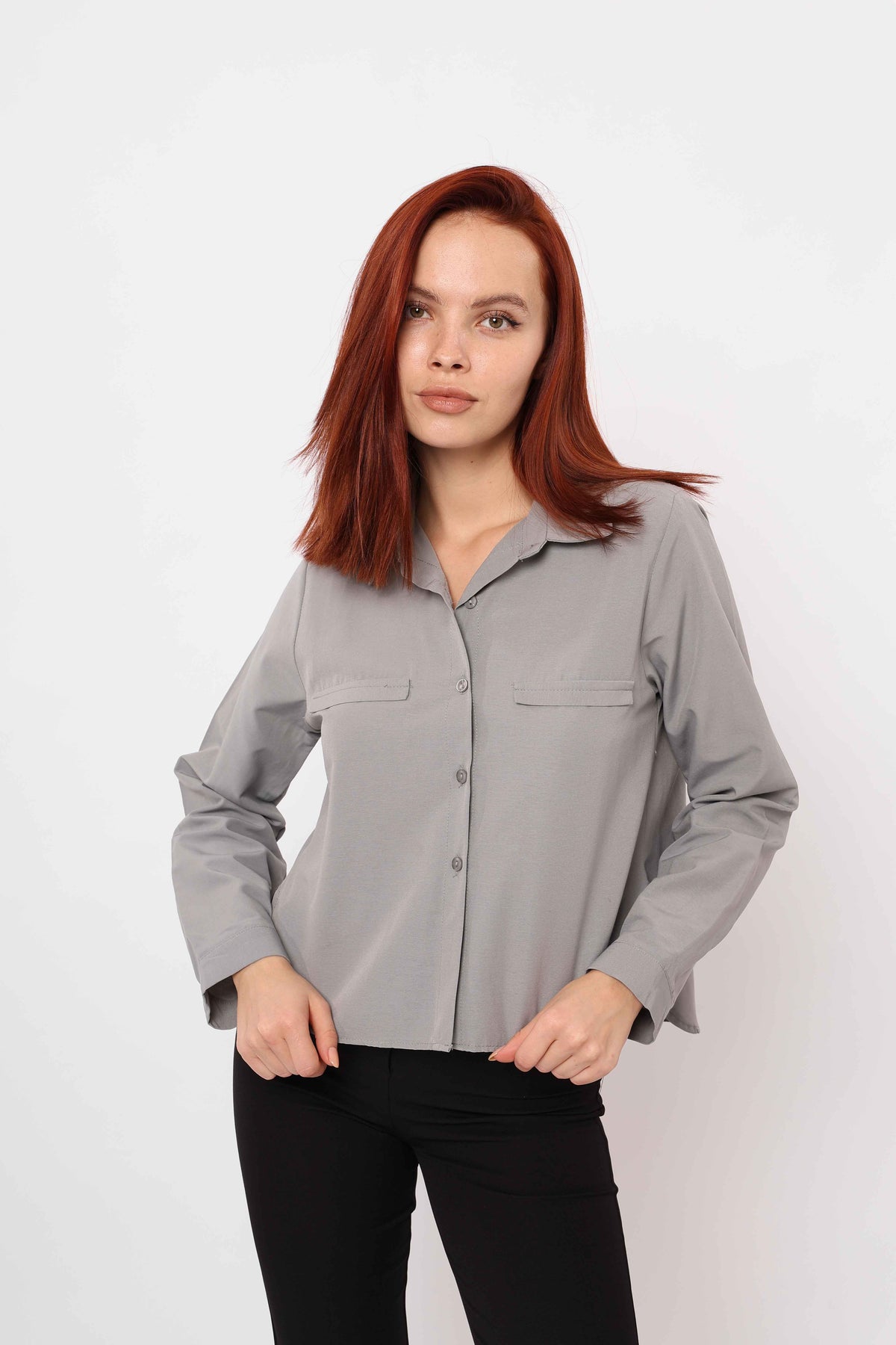 Bluza Maneci Lungi cu Buzunare - Gri
