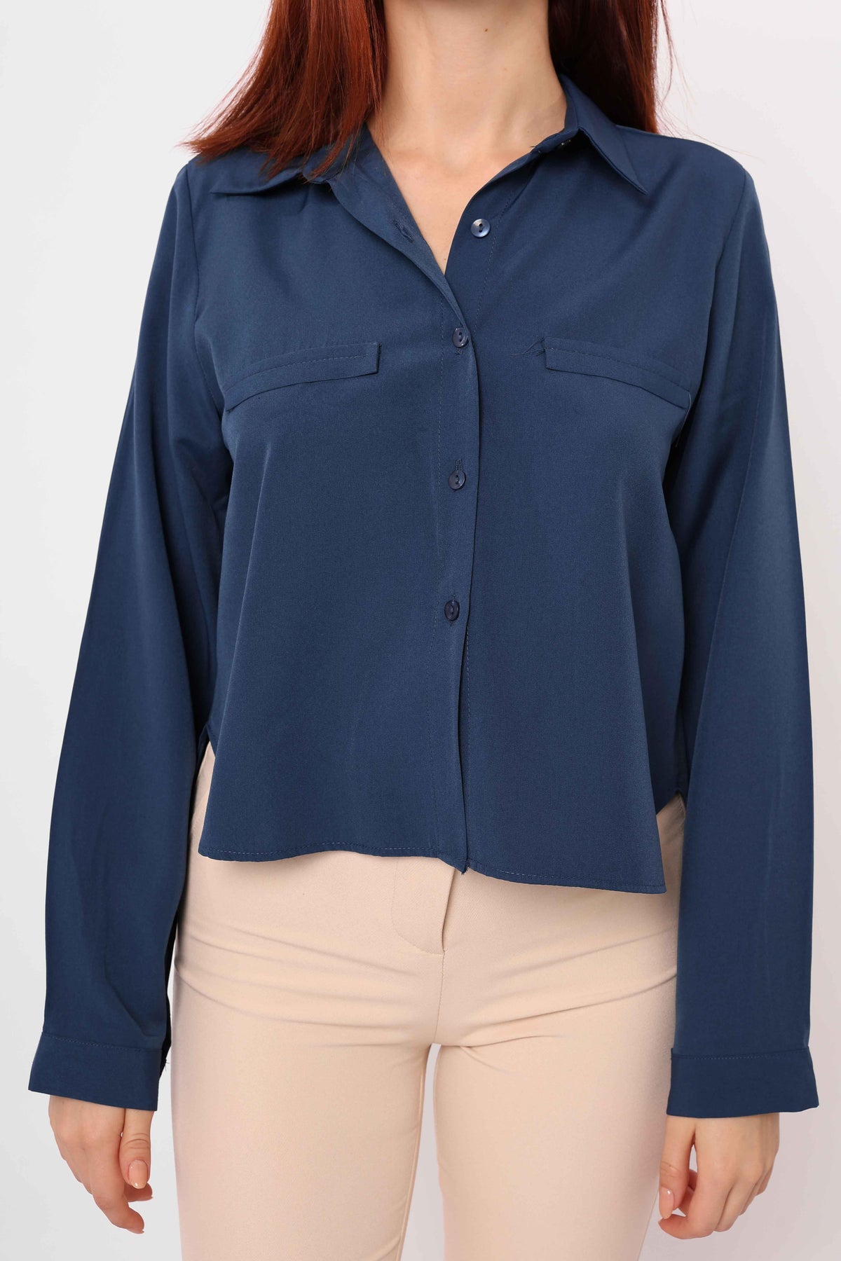 Bluza Maneci Lungi cu Buzunare - Indigo