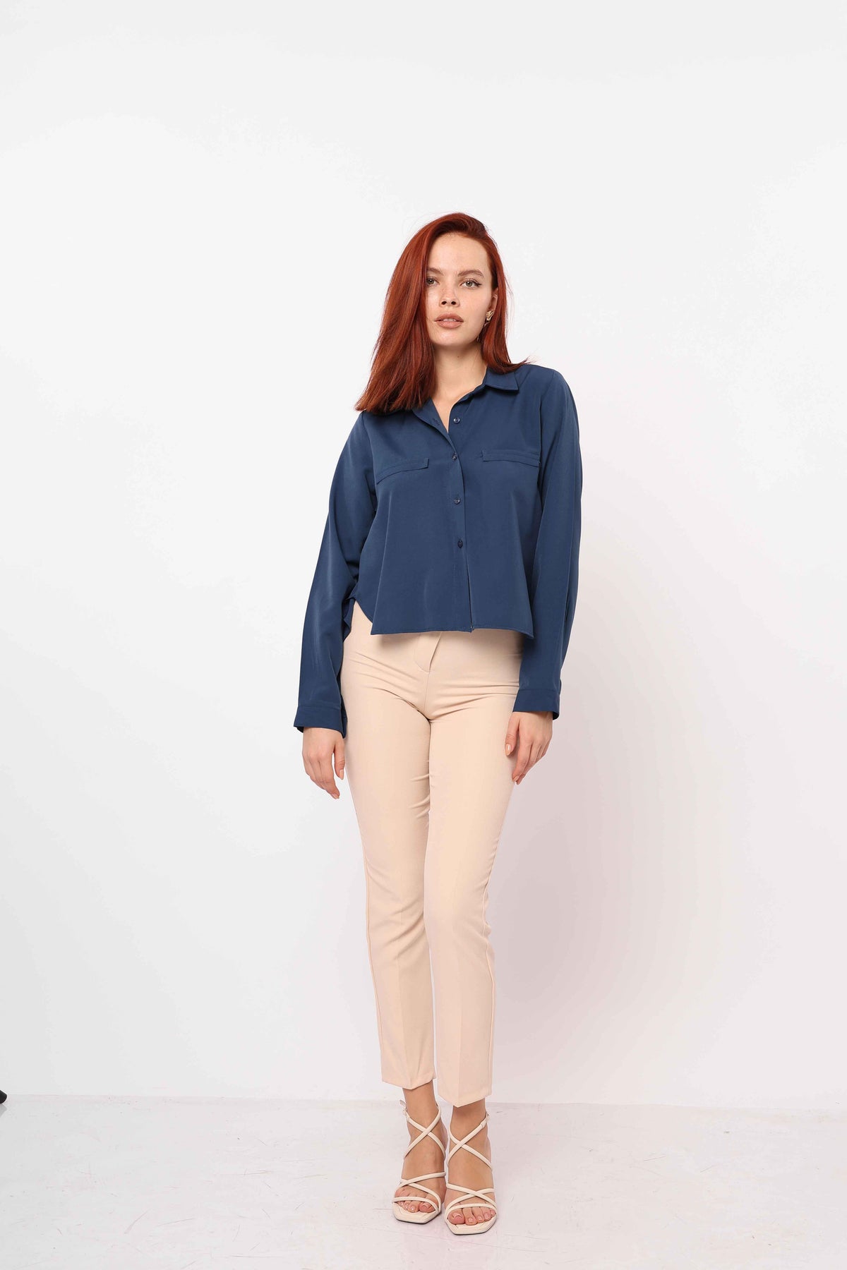 Bluza Maneci Lungi cu Buzunare - Indigo