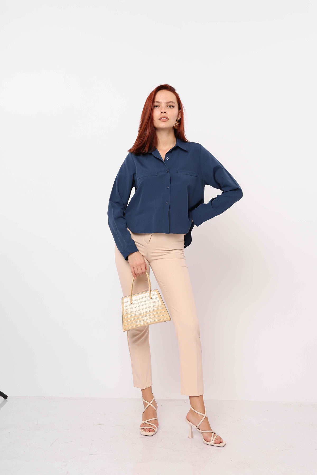 Bluza Maneci Lungi cu Buzunare - Indigo