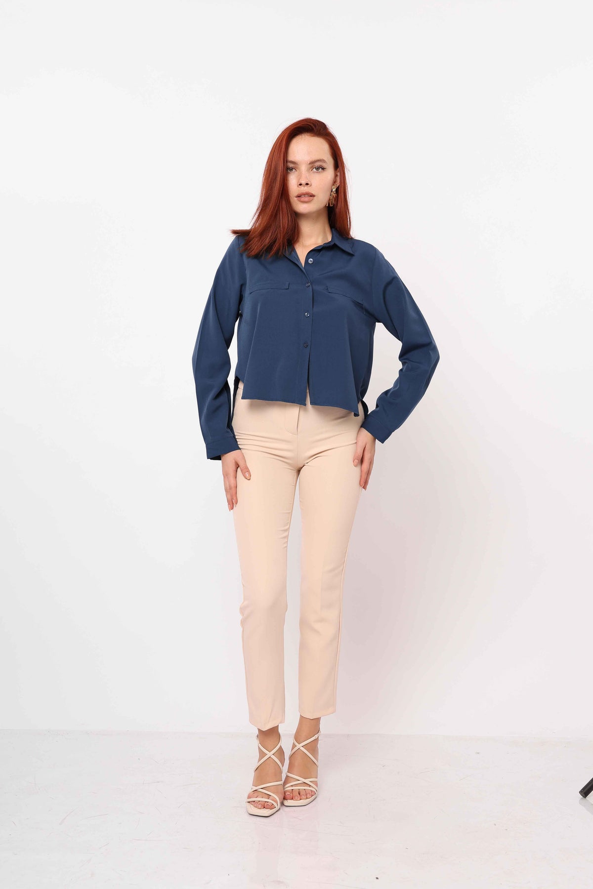 Bluza Maneci Lungi cu Buzunare - Indigo