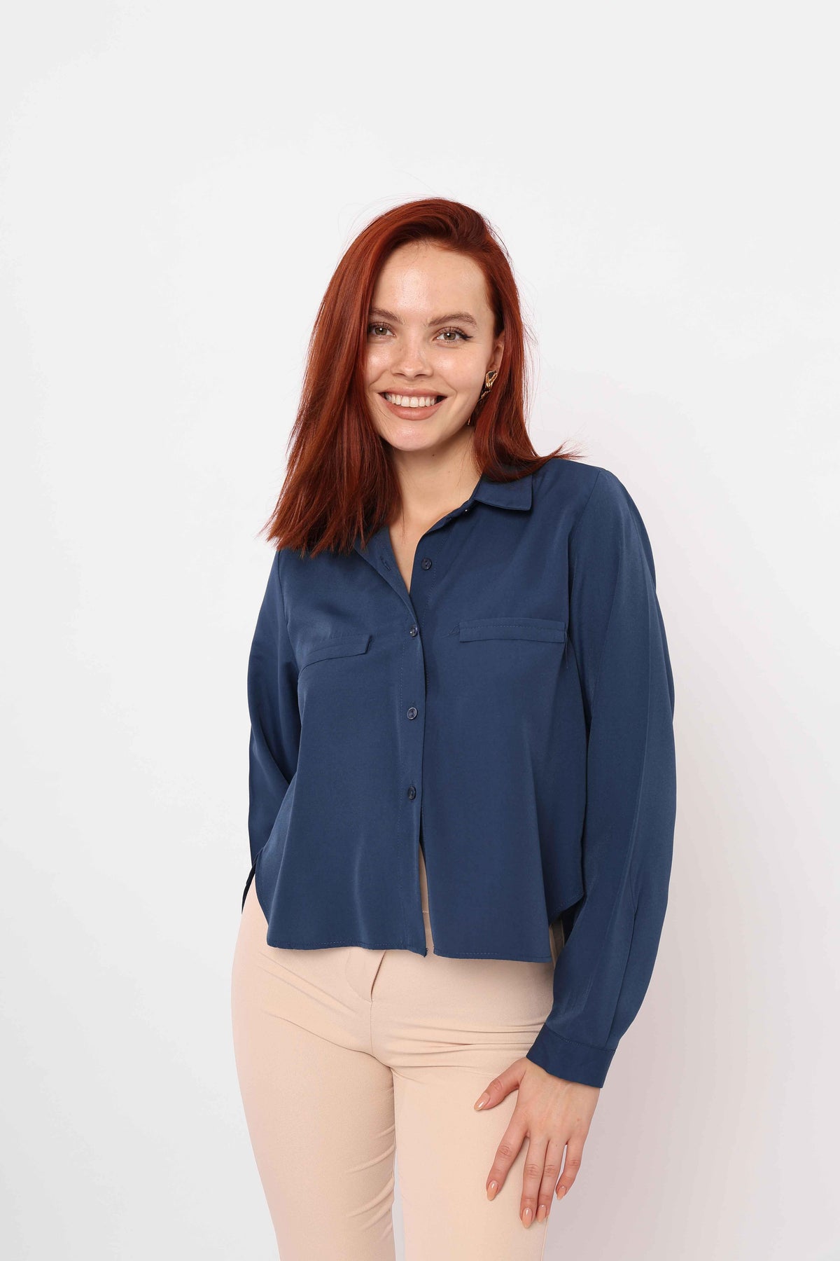 Bluza Maneci Lungi cu Buzunare - Indigo