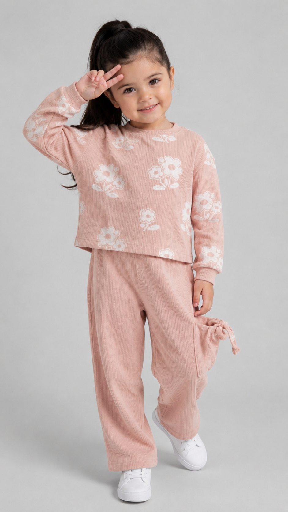 Tuffy Set Copilă Tricot Jacquard Design Flori-02645 - Pink 2