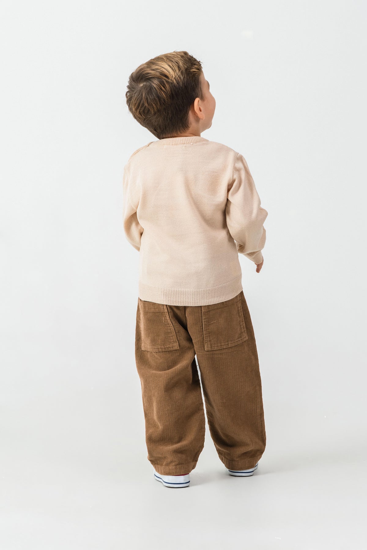 Set de tricot Tuffy cu pantalon Catifea pentru bebeluși-03655 - Bej