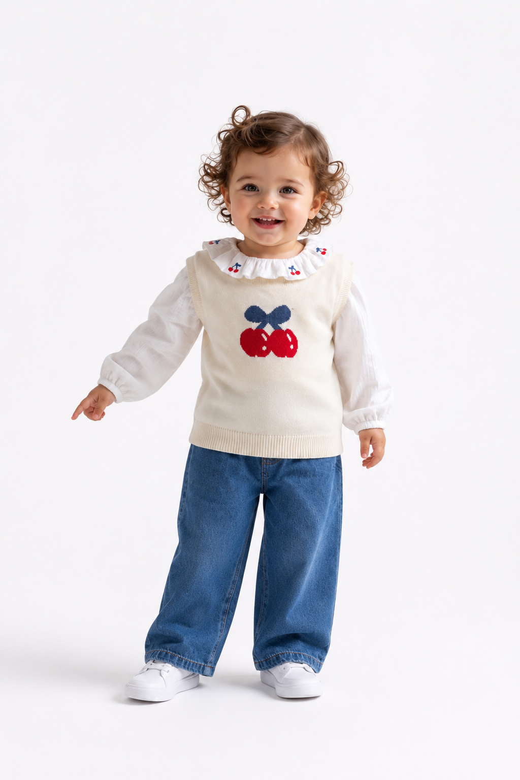 Set Tuffy cu broderie Cireșe pentru bebelușe fete-02165 - Roz