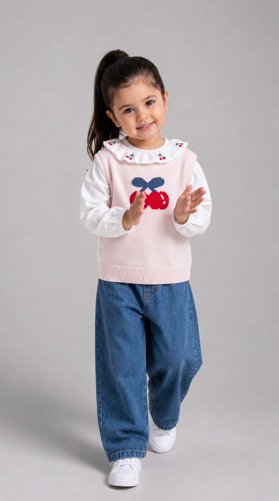 Set Tuffy cu broderie Cireșe pentru fete-02825 - Roz