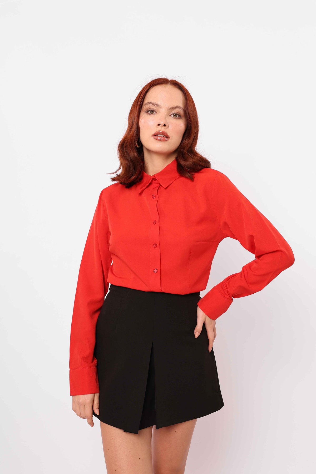 En Gros Bluza Ajustata Rosu