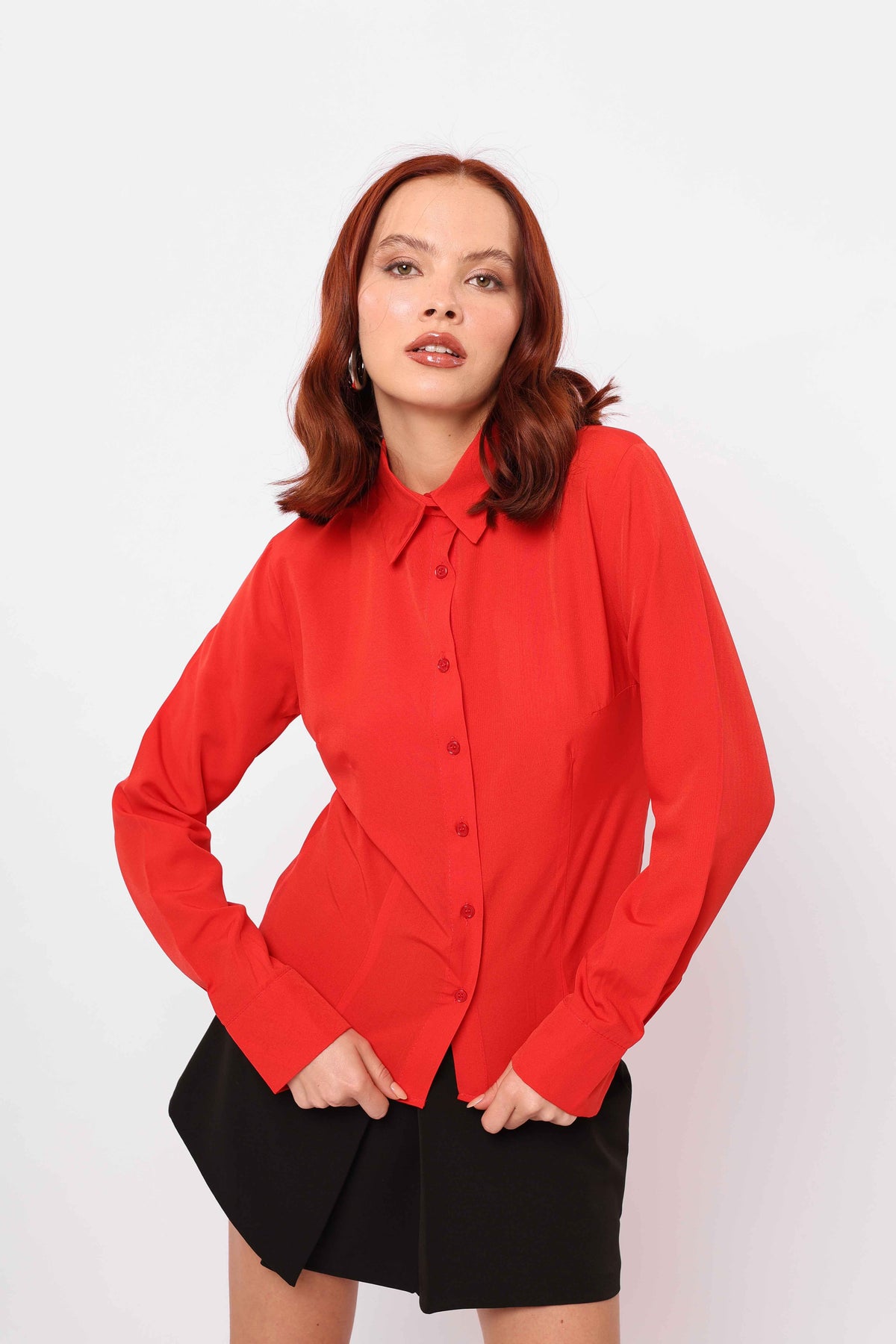 En Gros Bluza Ajustata Rosu