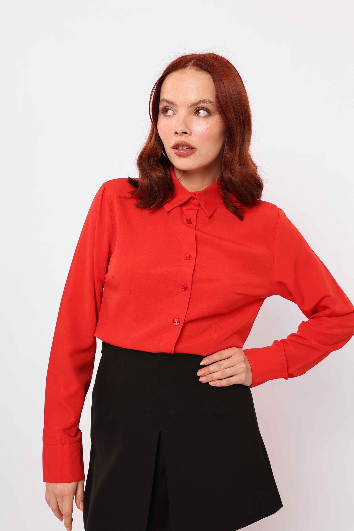 En Gros Bluza Ajustata Rosu