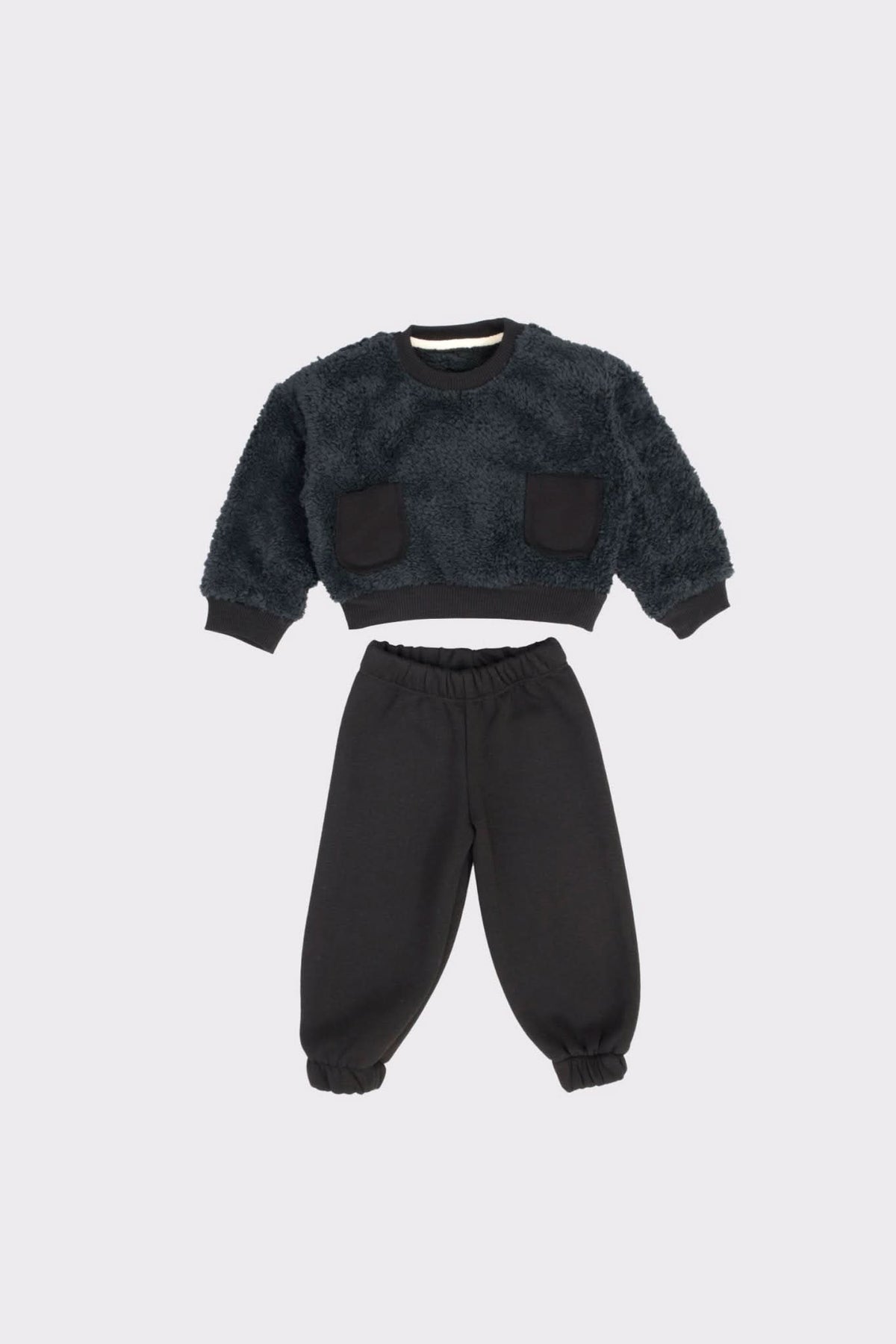 Bebek Cepli Peluş Sweatshirt ve Eşofman | 6 Ay–4 Yaş | RG Brand | RG356 - SİYAH