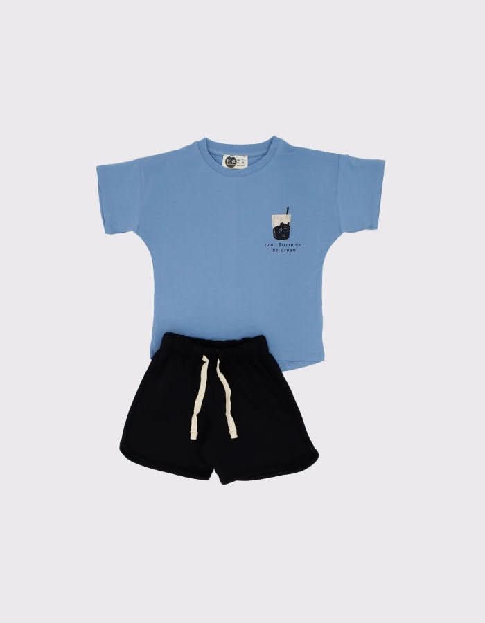 Unisex Çocuk %100 Pamuk Tişört Şort Takımı | 3–9 Yaş | RG Brand | RG1559 - MAVİ