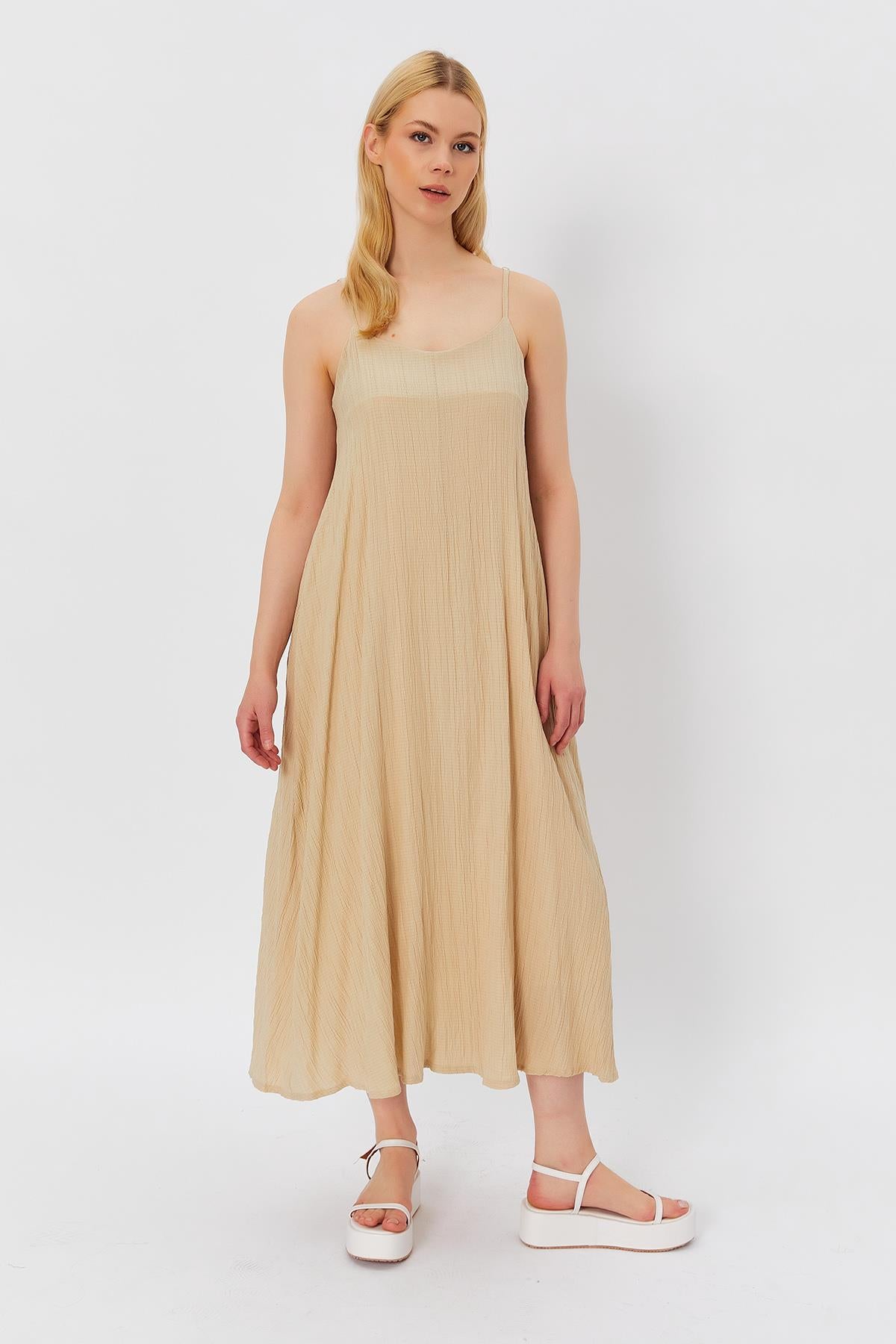 Rochie Lunga cu Bretele Clopotel - Piatra