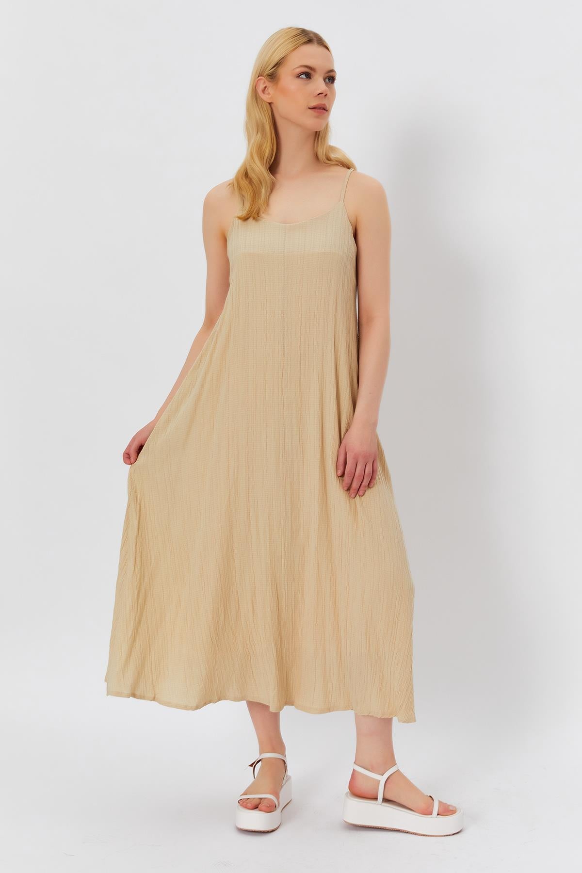 Rochie Lunga cu Bretele Clopotel - Piatra