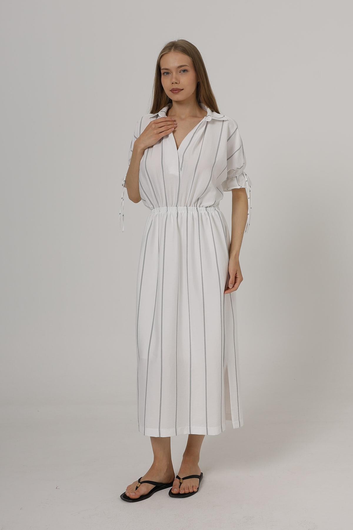 Rochie cu Elastic la Talie - Alb