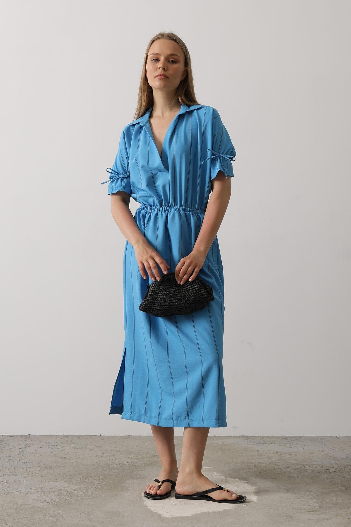 Rochie cu Elastic la Talie - Albastru