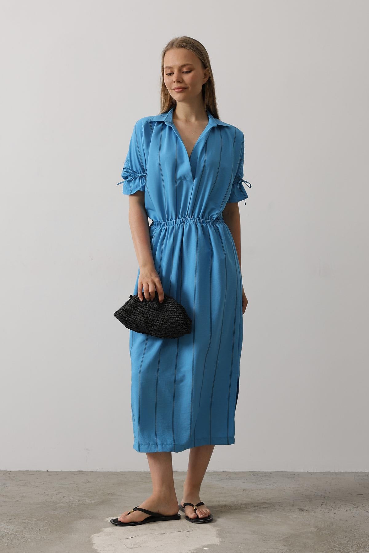 Rochie cu Elastic la Talie - Albastru
