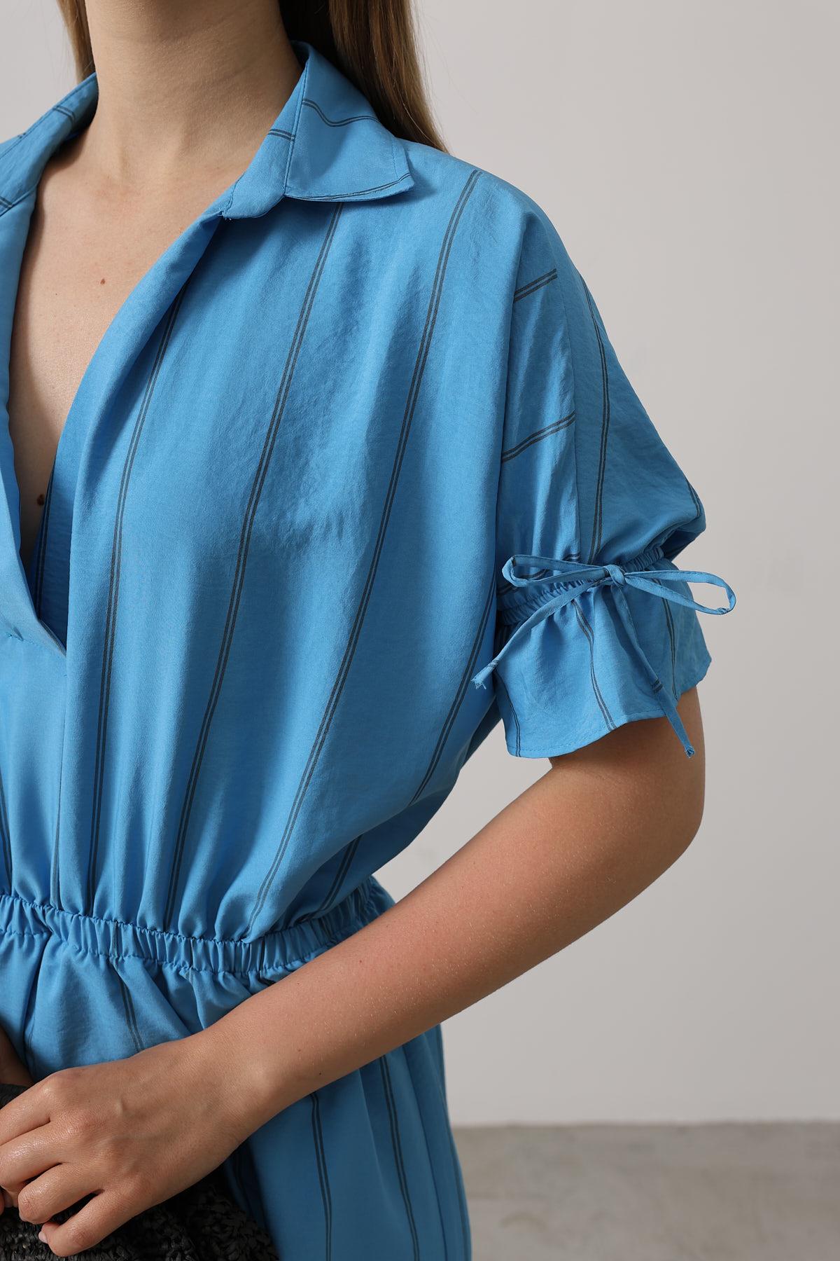 Rochie cu Elastic la Talie - Albastru