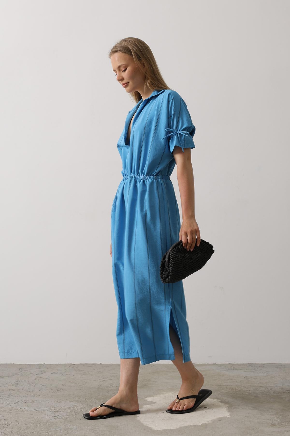 Rochie cu Elastic la Talie - Albastru