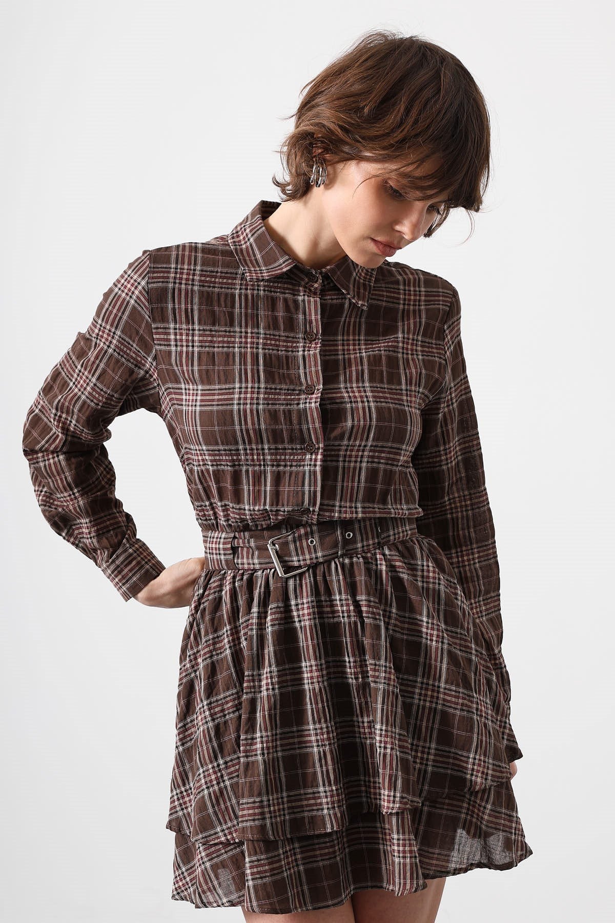 ROCHIE MINI CU DESEN ECOZAL ȘI CUREA - Maro