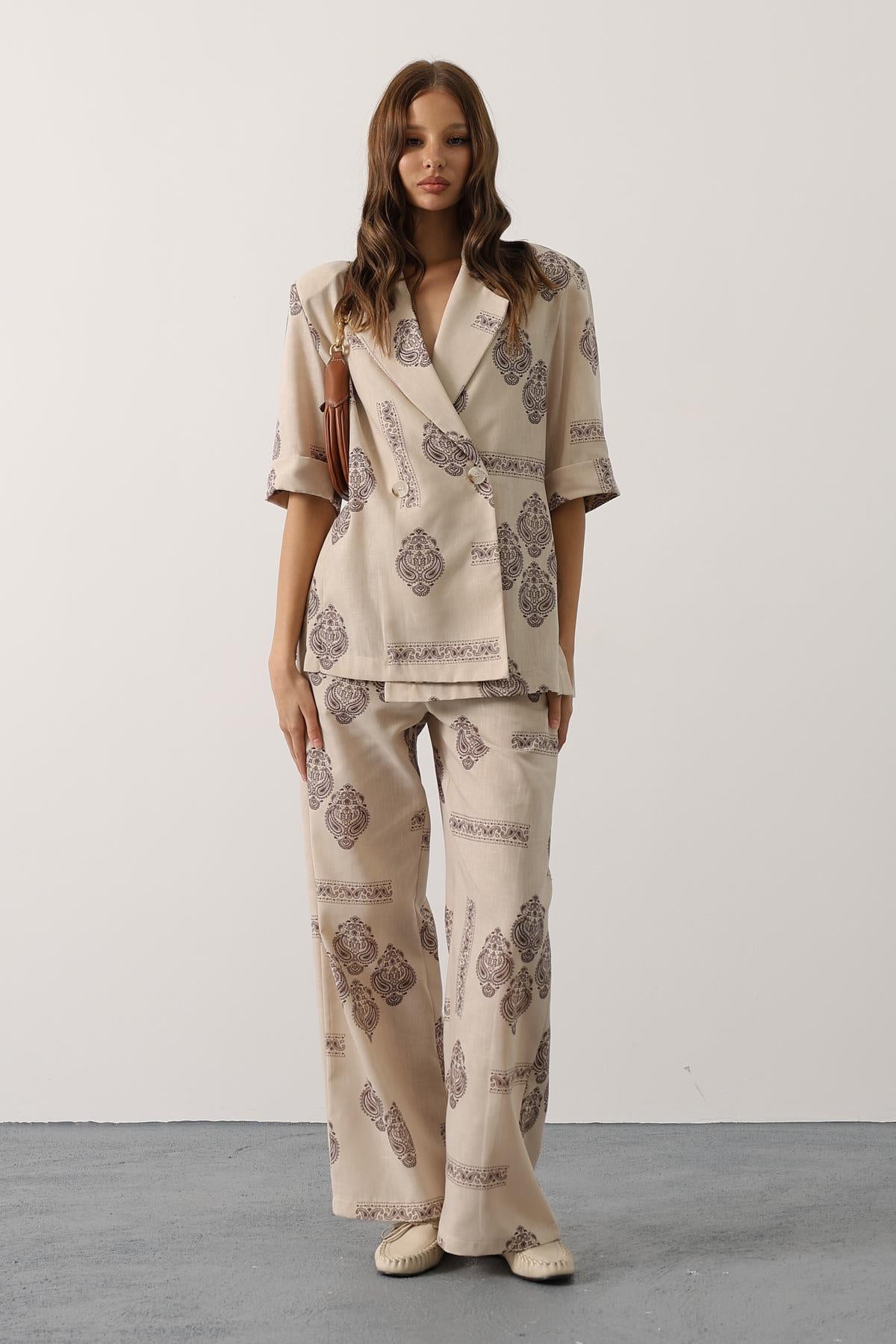 SET OVERSIZE DESEN ETNIC - Ecru