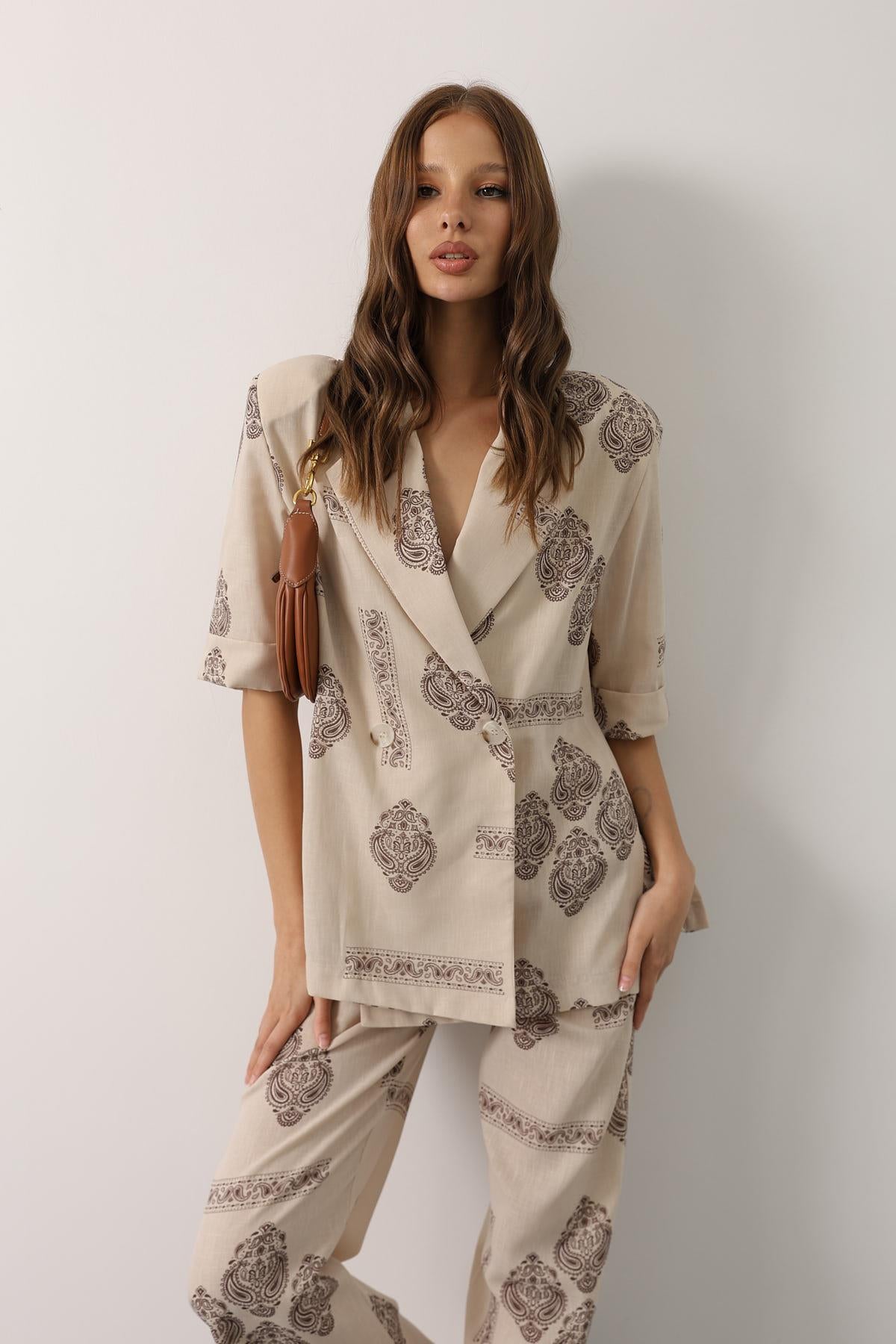 SET OVERSIZE DESEN ETNIC - Ecru