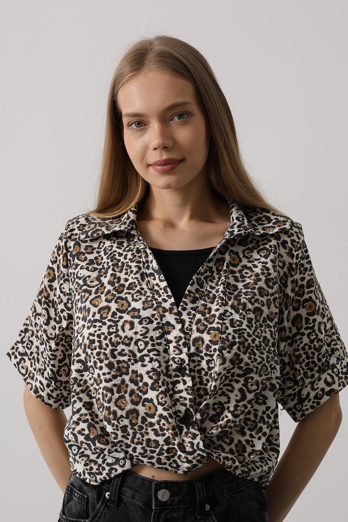 Cămașă Leopard cu Pliuri - Leopard