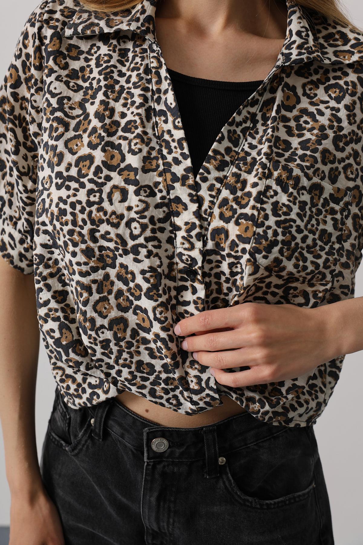 Cămașă Leopard cu Pliuri - Leopard
