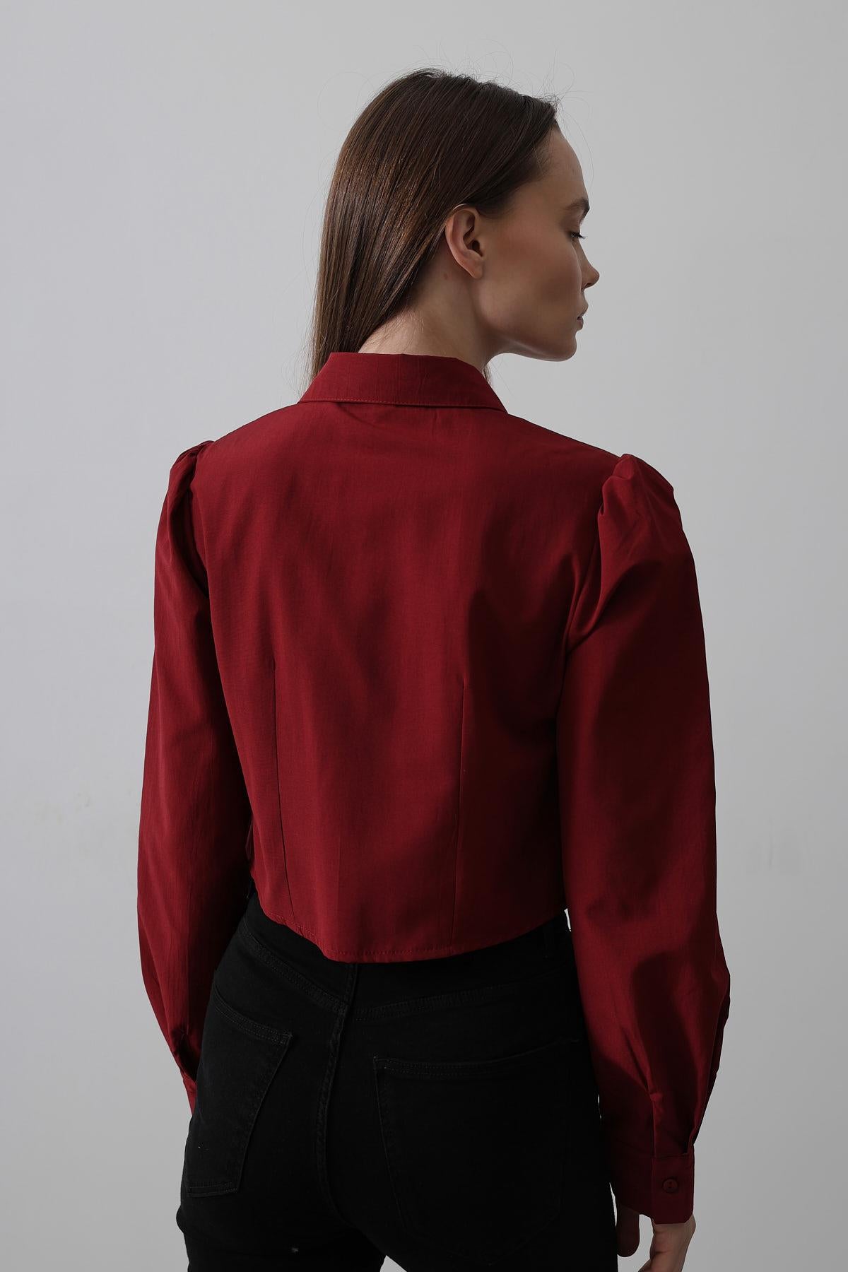 Cămașă cu Fundă Contrast Față - Bordo