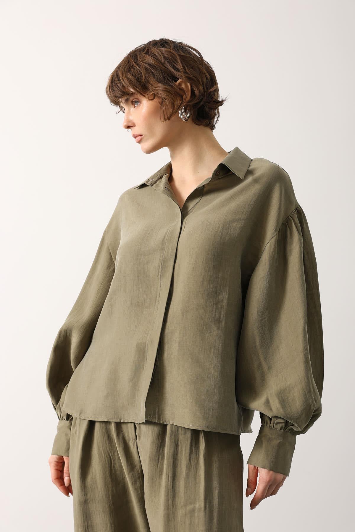 BLUZA CU MÂNECI LARGI - Kaki