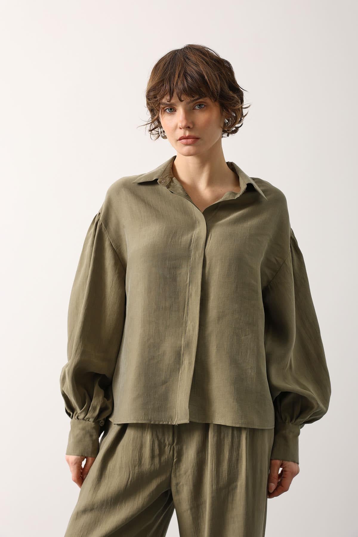 BLUZA CU MÂNECI LARGI - Kaki