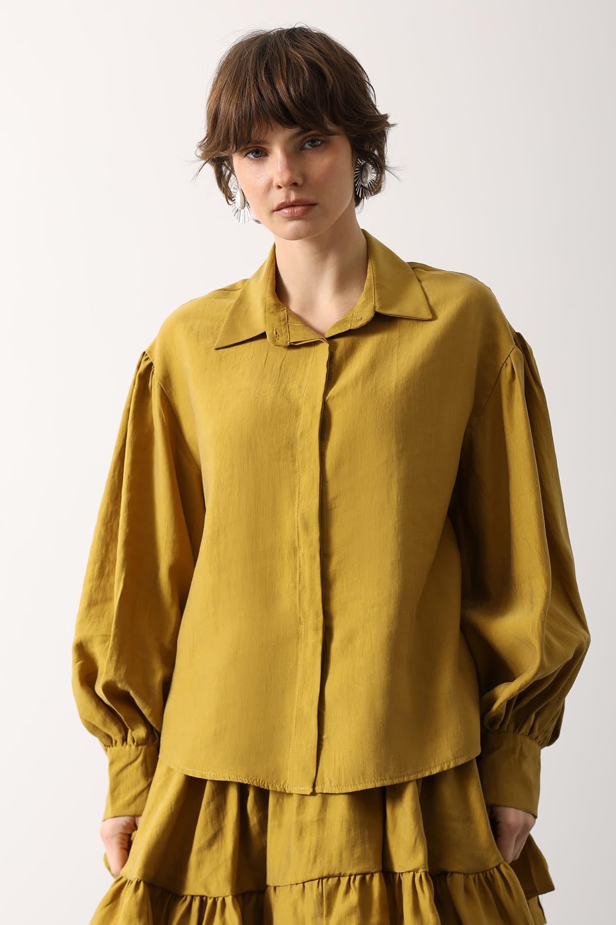 BLUZA CU MÂNECI LARGI - Mostardă