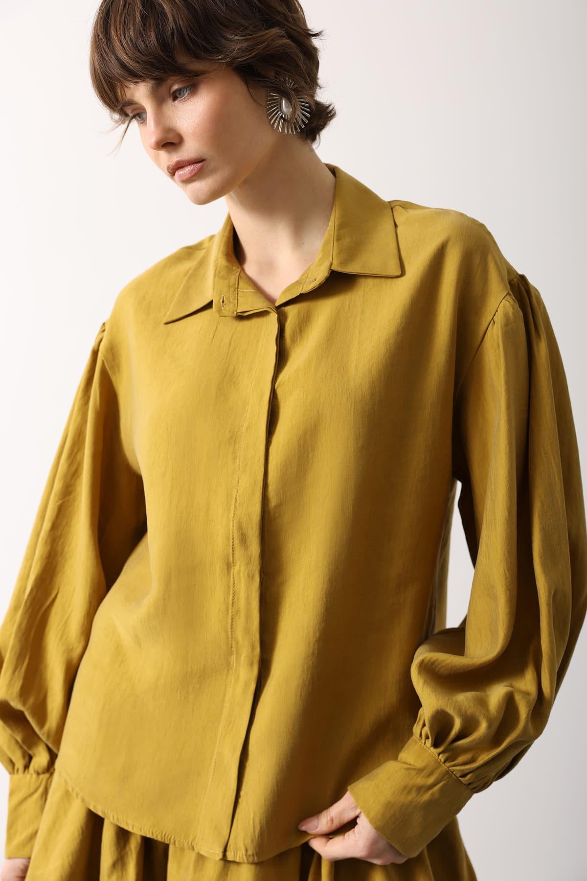 BLUZA CU MÂNECI LARGI - Mostardă